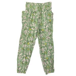 Aerie Green Floral Viscose Lightweight Joggers Pants Drawstring Waist Size Small
